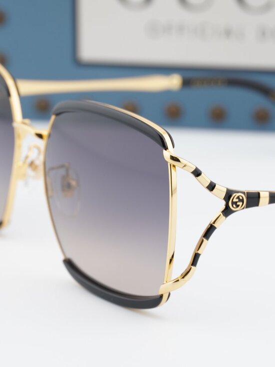 Gucci GG0593SK 001 Square Sunglasses - Black & Gold / Grey main image 9